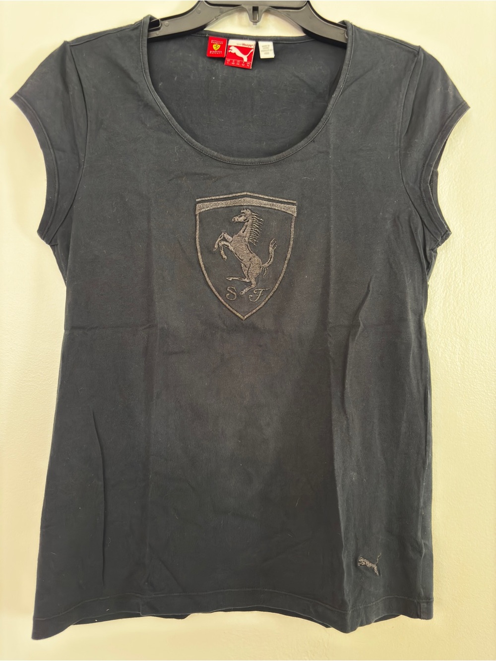 Puma Official Ferrari Black Short-Sleeve Tee with Crest Logo